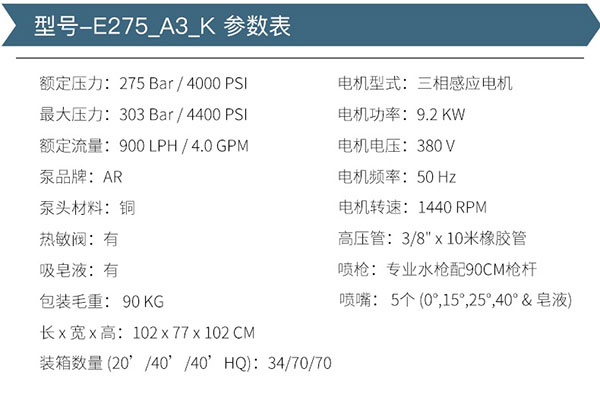 高壓清洗機(jī)出租參數(shù)介紹